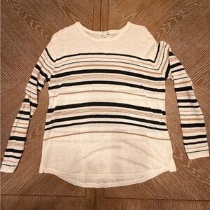 J. Jill Cream Striped Lightweight Tunic with Black and Tan Stripes